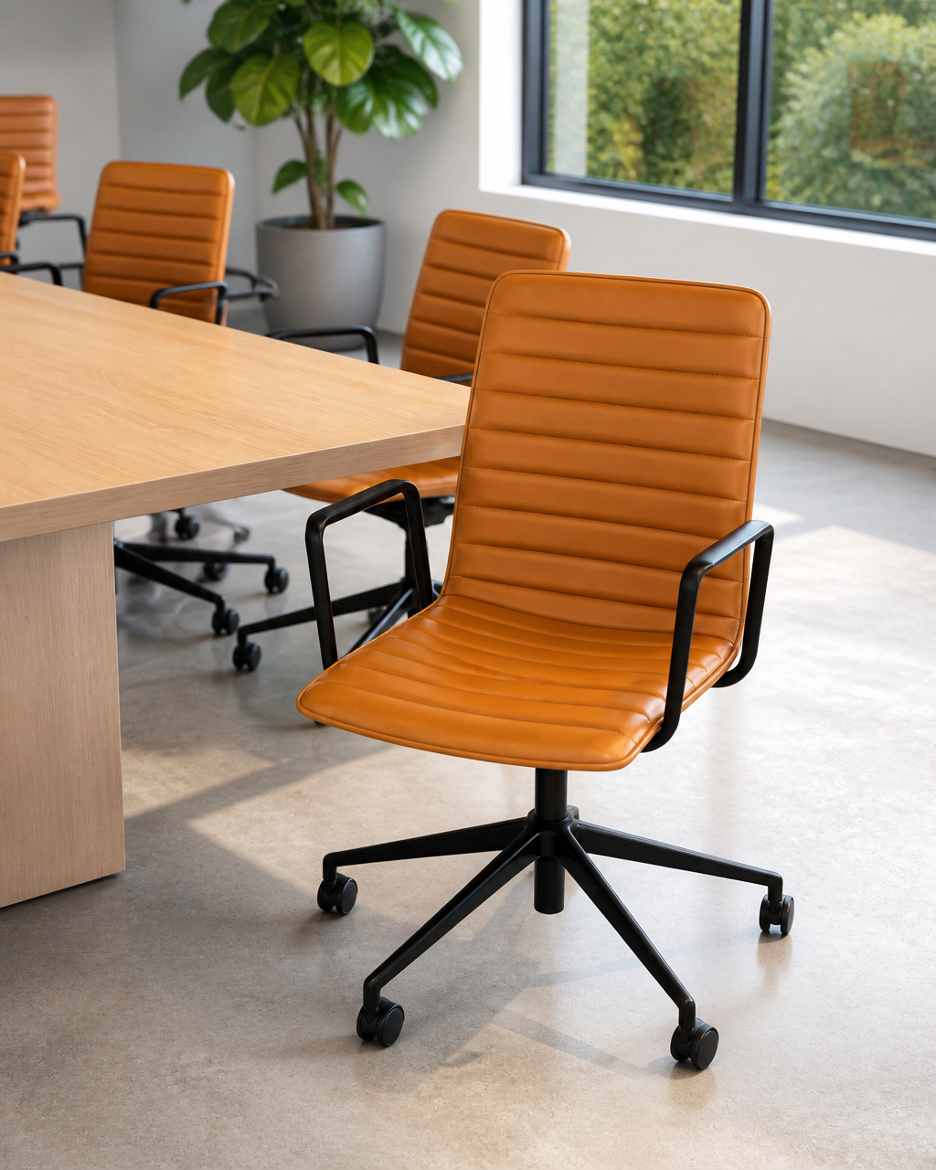 Eminate Design Sleek Chair - tan genuine leather boardroom chair on castors
